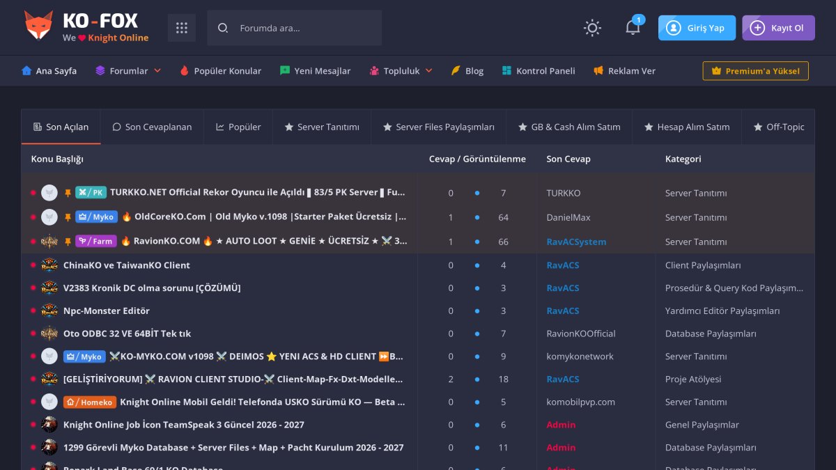 KO-FOX ana sayfasında server tanıtımları